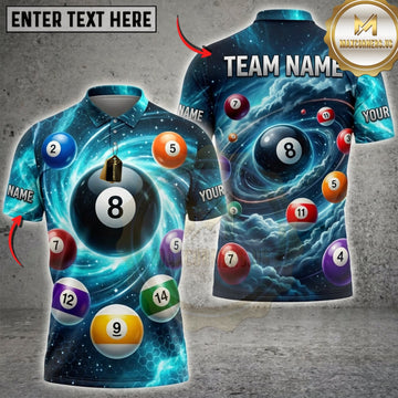 Maxcorners Billiards Blue Ocean Waves And Colorful Pool Balls Personalized Name 3D Unisex Shirt