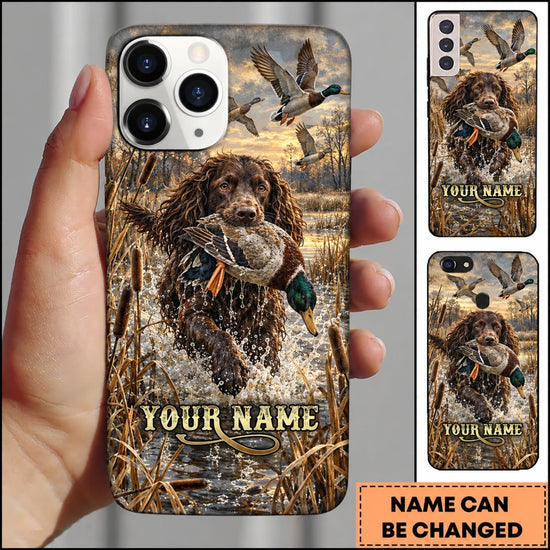 Maxcorners Duck Hunting German Wirehaired Pointer Rustic Hunting Marsh Personalized Name 3D Phone Case - Boykin Spaniel