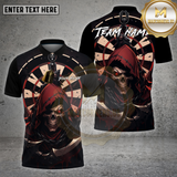 Maxcorners Dartboard Grim Reaper Red Hood Skull Design Multi Options Personalized Name Team Name 3D Shirt
