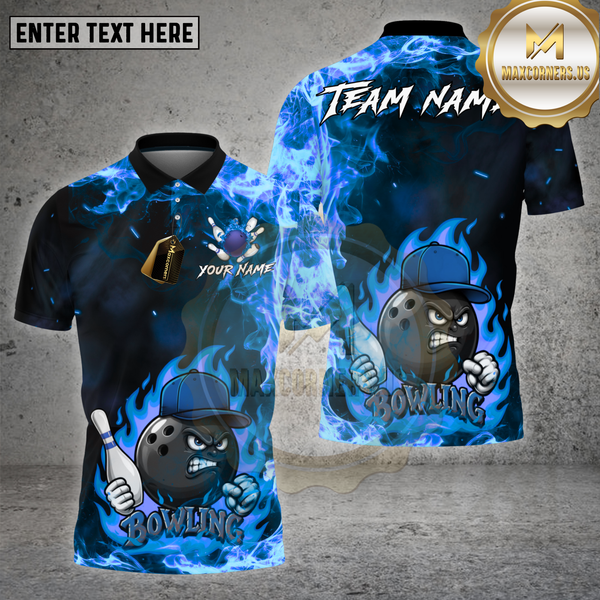 Maxcorners Bowling Flame Ball Cartoon Fire Style Multi Options Personalized Name Team Name 3D Shirt