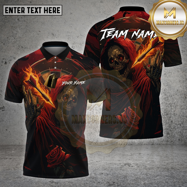 Maxcorners Dartboard Flaming Reaper Skull Red Rose Design Multi Options Personalized Name Team Name 3D Shirt