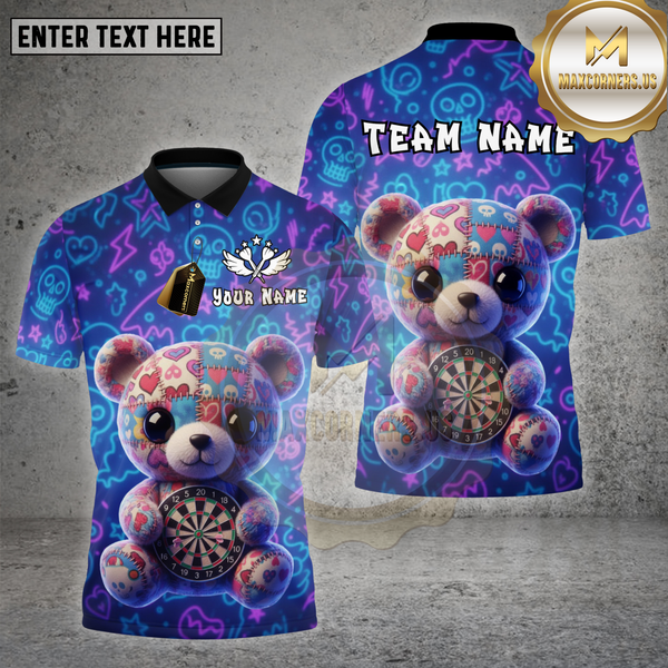 Maxcorners Dartboard Cute Teddy Bear Neon Graffiti Style Multi Options Personalized Name Team Name 3D Shirt