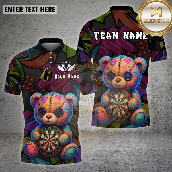 Maxcorners Dartboard Teddy Bear Patchwork Graffiti Style Multi Options Personalized Name Team Name 3D Shirt