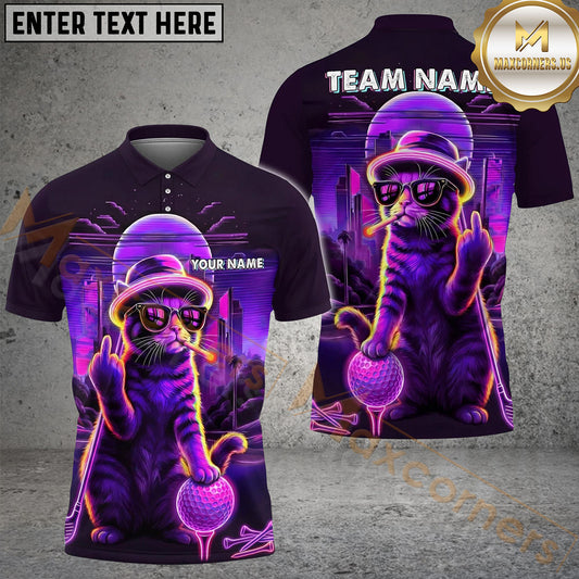 Maxcorners Golf Cat Neon Style Personalized Name, Team Name 3D Shirt (4 Colors)