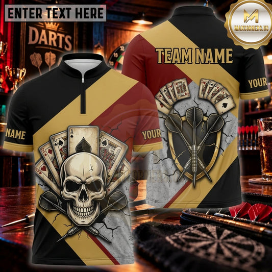 Maxcorners Darts Black Burgundy Skull Crossed Darts Personalized Name 3D Unisex Shirt