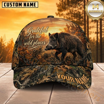 Maxcorners Bear Hunting Black Bear Grateful for the Wild Places Golden Forest Camo Customized Name 3D Cap