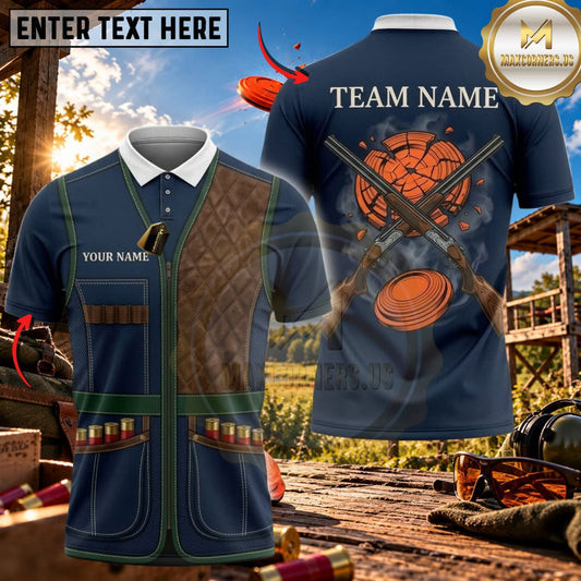 Maxcorners Clay Shooting Crossed Shotgun Clay Target Multicolor Customized Name Team Name 3D Shirts (4 Colors)