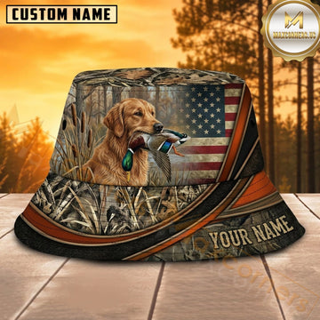Maxcorners Duck Hunting Labrador Flag Woodland Personalized Name 3D Bucket Hat