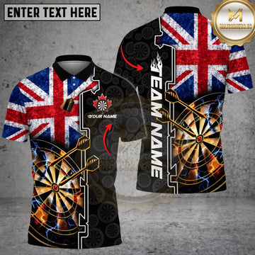 Maxcorners Darts United Kingdom Flag Golden Dartboard Personalized Name 3D Unisex Shirt