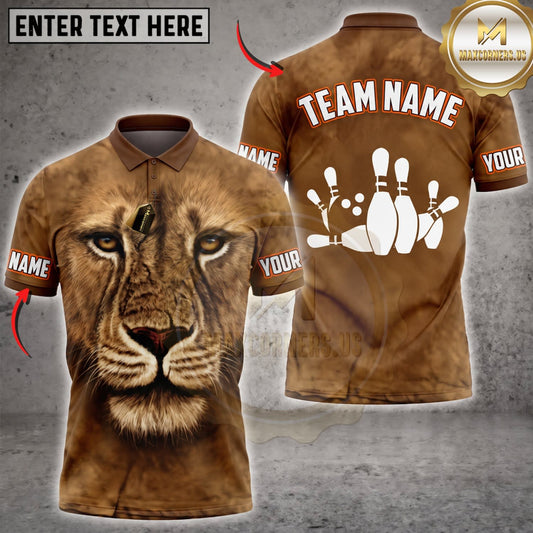 Maxcorners Bowling Fierce Lion Face Classic White Bowling Ball Personalized Name 3D Unisex Shirt