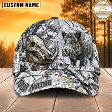 Maxcorners Bear Hunting Black Bear Bear and Skull Snow Bark Camo Customized Name 3D Cap
