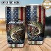 Maxcorners Fishing Tumbler Rustic Patriotic Flag Design Personalized Name Tumbler (13 Species)