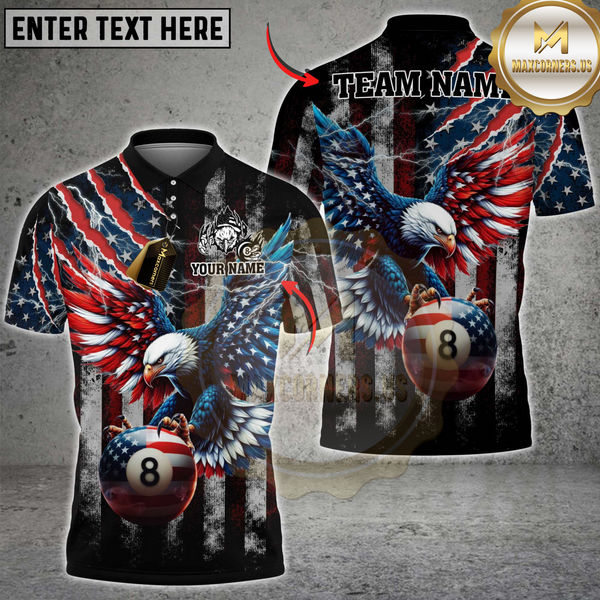 Maxcorners Billiard Eagle American Flag Lightning Personalized Name 3D Unisex Shirt