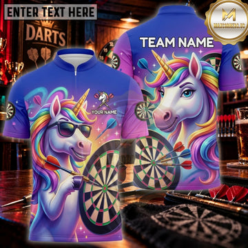 Maxcorners Darts Neon Rainbow Unicorn Fantasy Personalized Name 3D Unisex Shirt