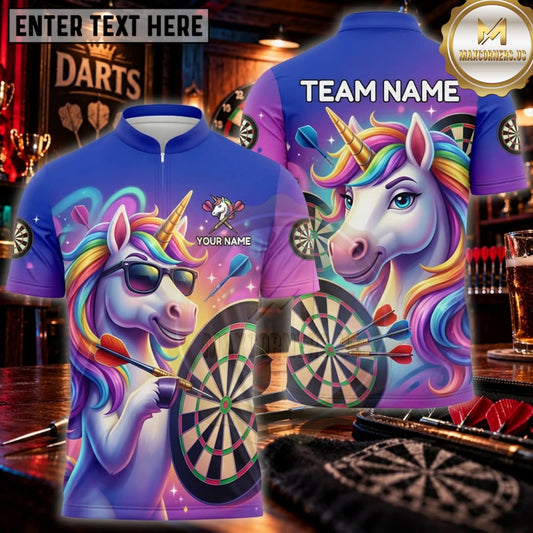 Maxcorners Darts Neon Rainbow Unicorn Fantasy Personalized Name 3D Unisex Shirt