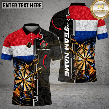 Maxcorners Darts Netherlands Flag Golden Dartboard Personalized Name 3D Unisex Shirt