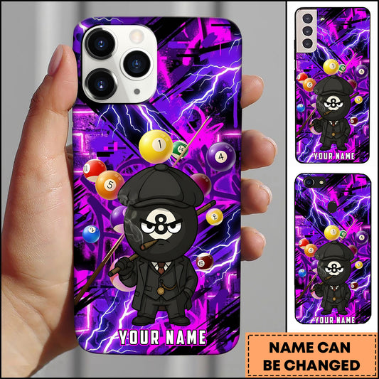 Maxcorners Billiards Purple Lightning 8 Ball Character Personalized Name Phone Case
