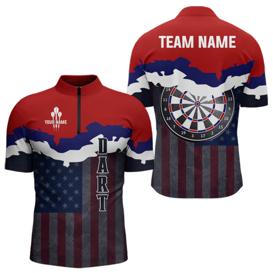 Maxcorners Men's Custom Darts Shirt With American Flag Pattern And Colorful Dartboard LM1605
