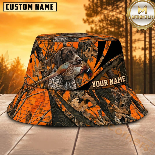 Maxcorners Duck Hunting Dog Orange Leaf Pattern Personalized Name 3D Bucket Hat