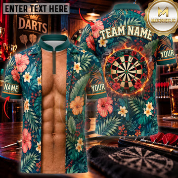 Maxcorners Darts Funny Tropical Hawaiian Shirt Hairy Chest Dartboard Personalized Name 3D Unisex Shirt