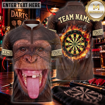 Maxcorners Darts Funny Chimpanzee Tongue Out Golden Dartboard Personalized Name 3D Unisex Shirt