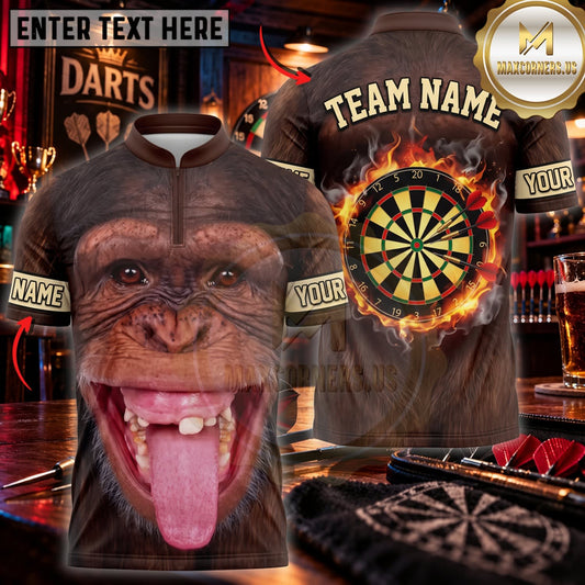 Maxcorners Darts Funny Chimpanzee Tongue Out Golden Dartboard Personalized Name 3D Unisex Shirt
