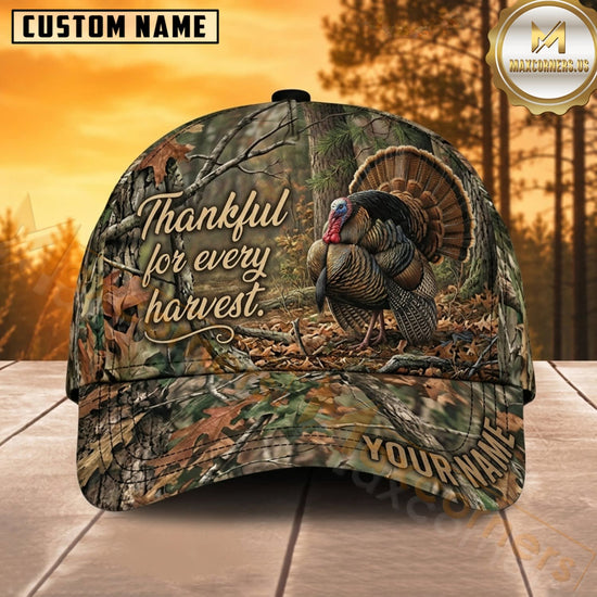 Maxcorners Turkey Hunting Wild Turkey Thankful for Every Harvest Woodland Camo Customized Name 3D Cap