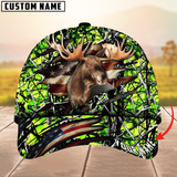 Maxcorners Moose Hunting USA Flag Crack Camouflage Pattern Multicolor Personalized Name 3D Cap