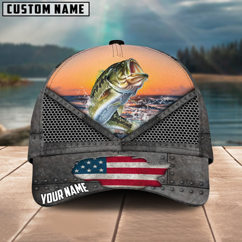 Maxcorners Bass Fishing Sunset Customized Name 3D Cap