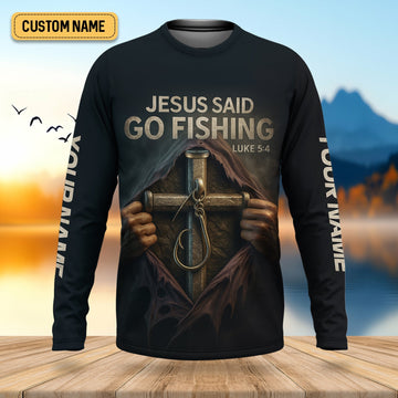 Maxcorners Jesus Said Go Fishing SPF Long Sleeve Shirts, Jesus Fishing Shirt, Fishing Shirts For Men, Fisherman Gift