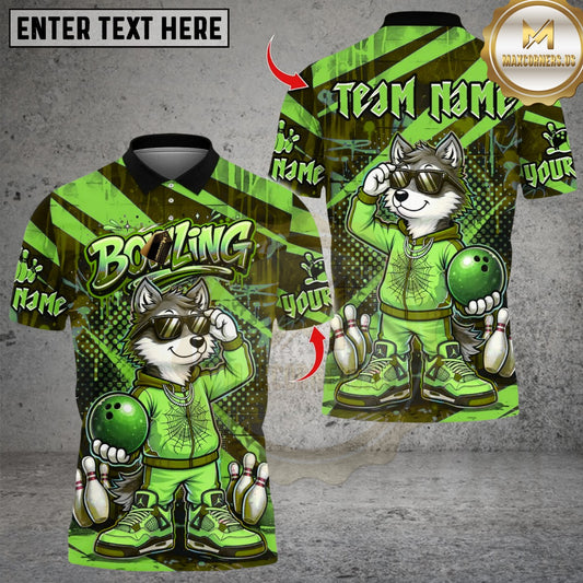 Maxcorners Cool Streetwear Wolf Bowling Multicolor Customized Name, Team Name 3D Shirt