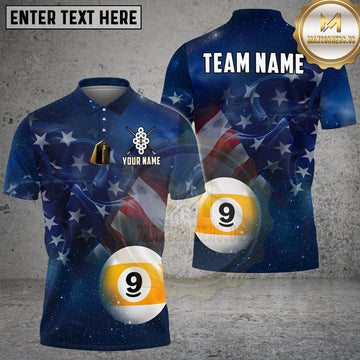 Maxcorners Billiards 8 Ball & 9 Ball Blue American Flag Love Personalized Shirt (2 Colors)