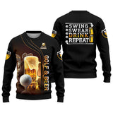 Maxcorners Swing Swear Drink Repeat Funny Golf Polo Shirt, Mens Golf Gift, Golf Lover Gift