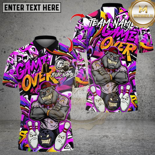 Maxcorners Cool BullDog With Angry Bowling Multicolor Customized Name, Team Name 3D Shirts