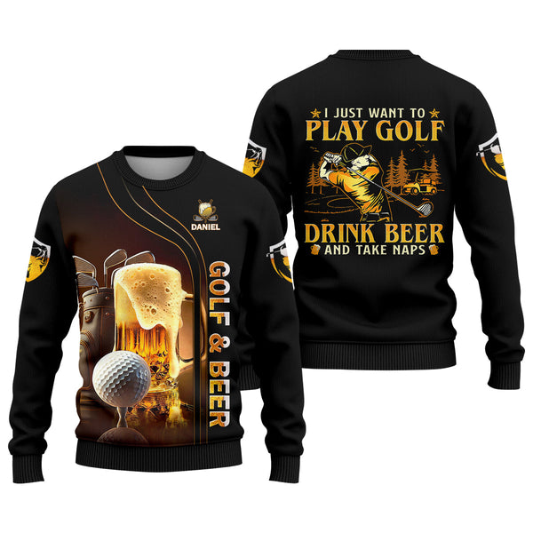 Maxcorners I Just Wanna Play Golf And Drink Beer Custom Golf Polo Shirt, Mens Golf Gift, Golf Lover Gift