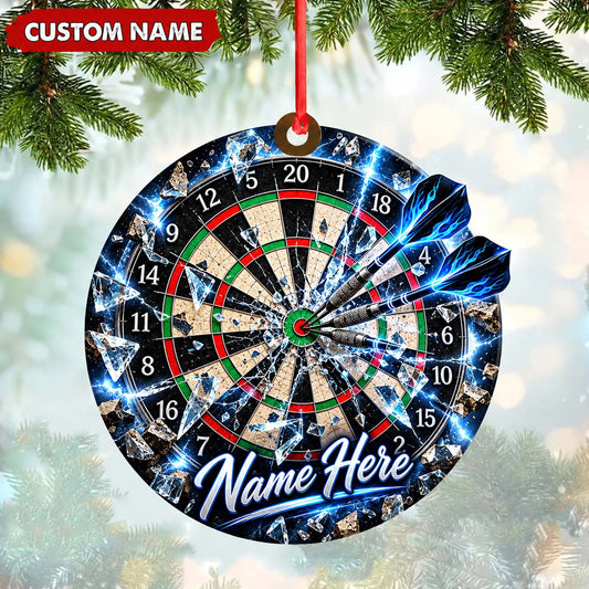 Maxcorners Darts Lover Cosmic Energy Lightning Splash, Target Board Artwork Personalized Name Ornament 2D Flat