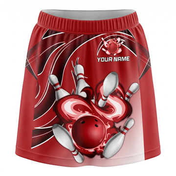 Maxcorners Bowling Red Flame Swirl Ball And Pins Personalized 3D Skirts With Shorts