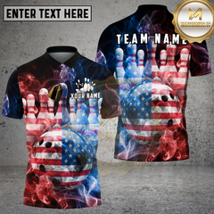 Maxcorners Bowling USA Flag Flaming Ball Graphic Multi Options Personalized Name, Team Name 3D Shirt