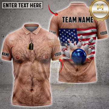 Maxcorners Bowling Athletic Body American Flag Bowling Ball Pins Personalized Name 3D Unisex Shirt