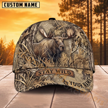 Maxcorners Deer Hunting Woodland Grass Camo Stay Wild Personalized Name 3D Cap