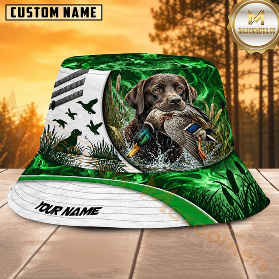 Maxcorners Waterfowl Hunting Dog Green Flight Graphic Personalized Name 3D Bucket Hat
