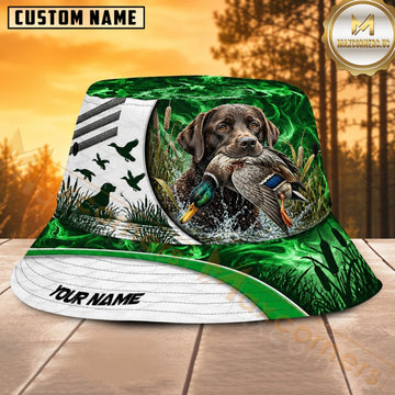 Maxcorners Waterfowl Hunting Dog Green Flight Graphic Personalized Name 3D Bucket Hat