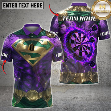 Maxcorners Darts Purple Green Cosmic Armor Dark Purple Dartboard Personalized Name 3D Unisex Shirt