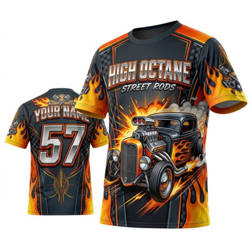 Maxcorners Personalized Car Classic Muscle Car 3D T-Shirt – High Octane Orange Black Classic Hot Rod