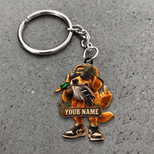 Maxcorners Duck Hunting Golden Retriever Playful Hunter Mascot Custom Name Gift 2D Flat Acrylic Ornament, Keychain