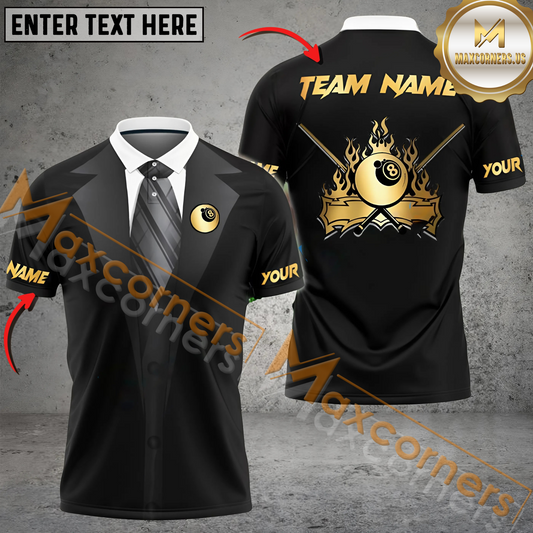Maxcorners Ball 8 Gentleman Billiard Jersey Multicolor Options Personalized Name, Team Name 3D Polo Shirt (4 Colors)