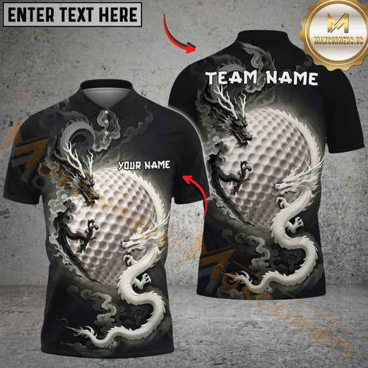 Maxcorners Golf Double Dragon Black White Design Customized Name, Team Name Shirts
