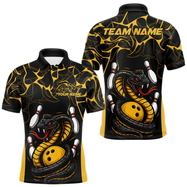Maxcorners Custom Black And Yellow Cobra Snake Bowling Jerseys, Bowling Team Men Polo Shirts LM054