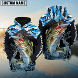 Maxcorners Bass Fishing Blue Camo Sport Personalized Name, Team Name 3D Long Sleeve Shirt