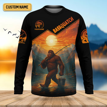 Maxcorners Bassquatch Bigfoot Fishing SPF Long Sleeve Shirts, Fishing Shirts For Men, Funny Fishing Shirt, Fisherman Gift